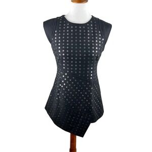 Vivienne Tam Black Wool Blend Sleeveless Top Metallic Sequins Fits Medium